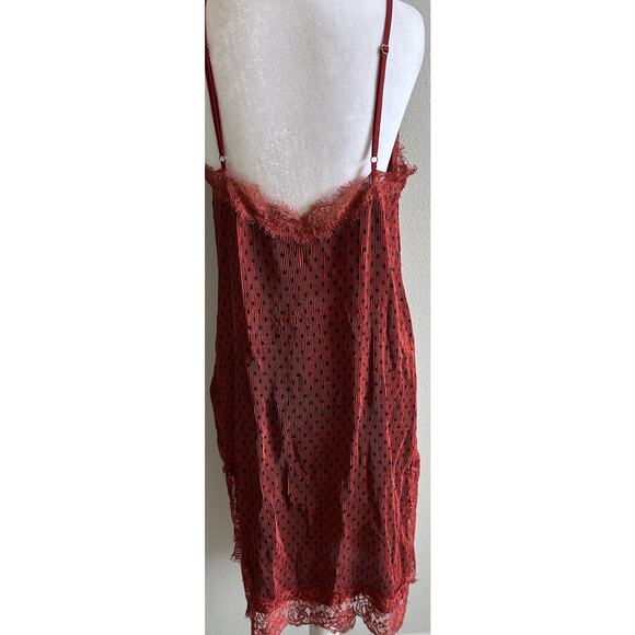 Free People 'Margot' Slip Dress 4 Polka Dot Outer SLIP ONLY Crinkle Pleated Red - Picture 14 of 16